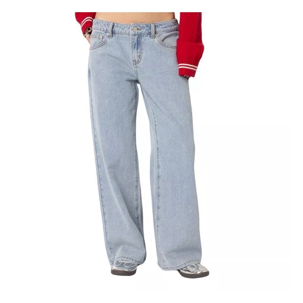 52. Edikted Raelynn Washed Low Rise Jeans Baggy Wide Leg Size Small